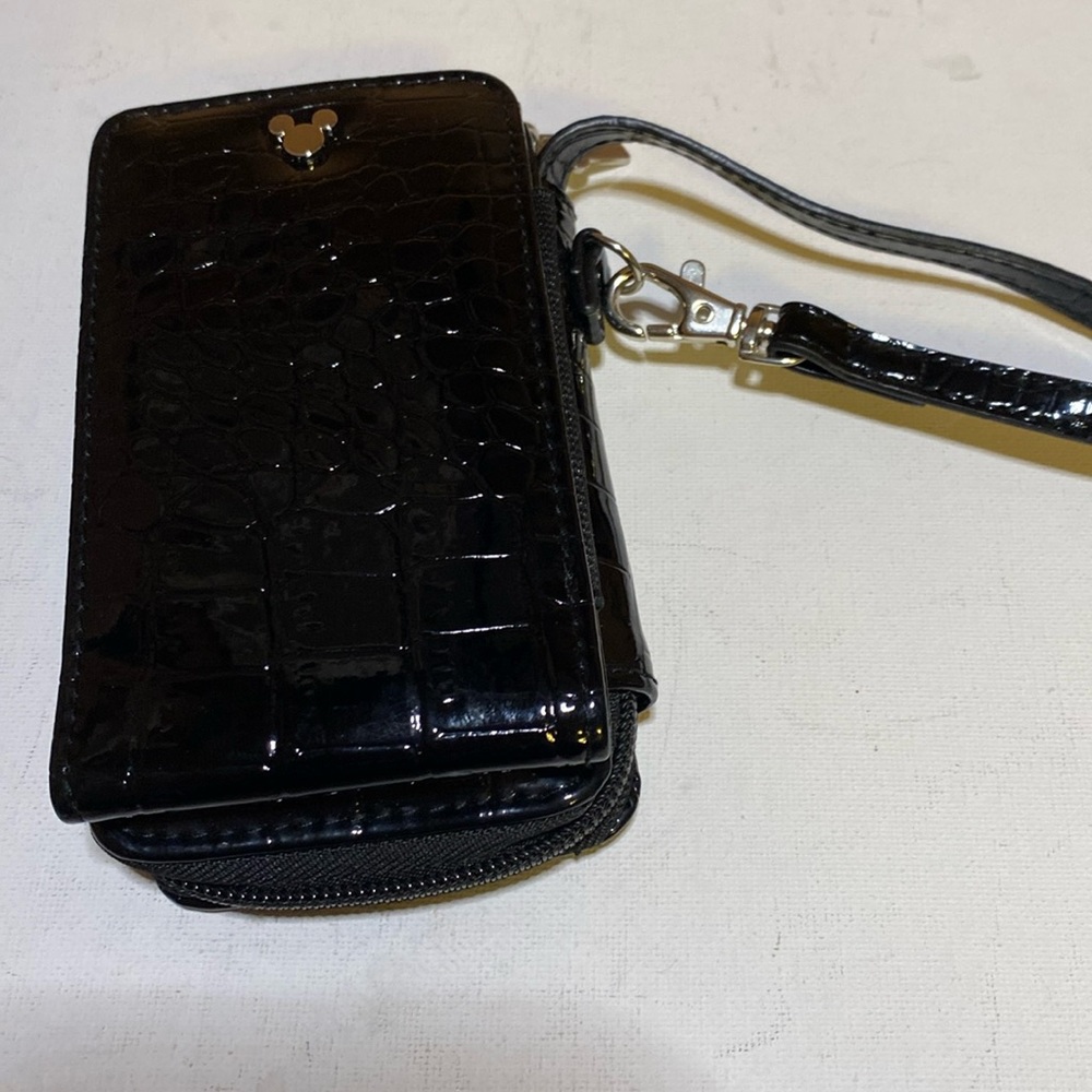 Disney black faux leather wristlet zip around wallet with I.D. window